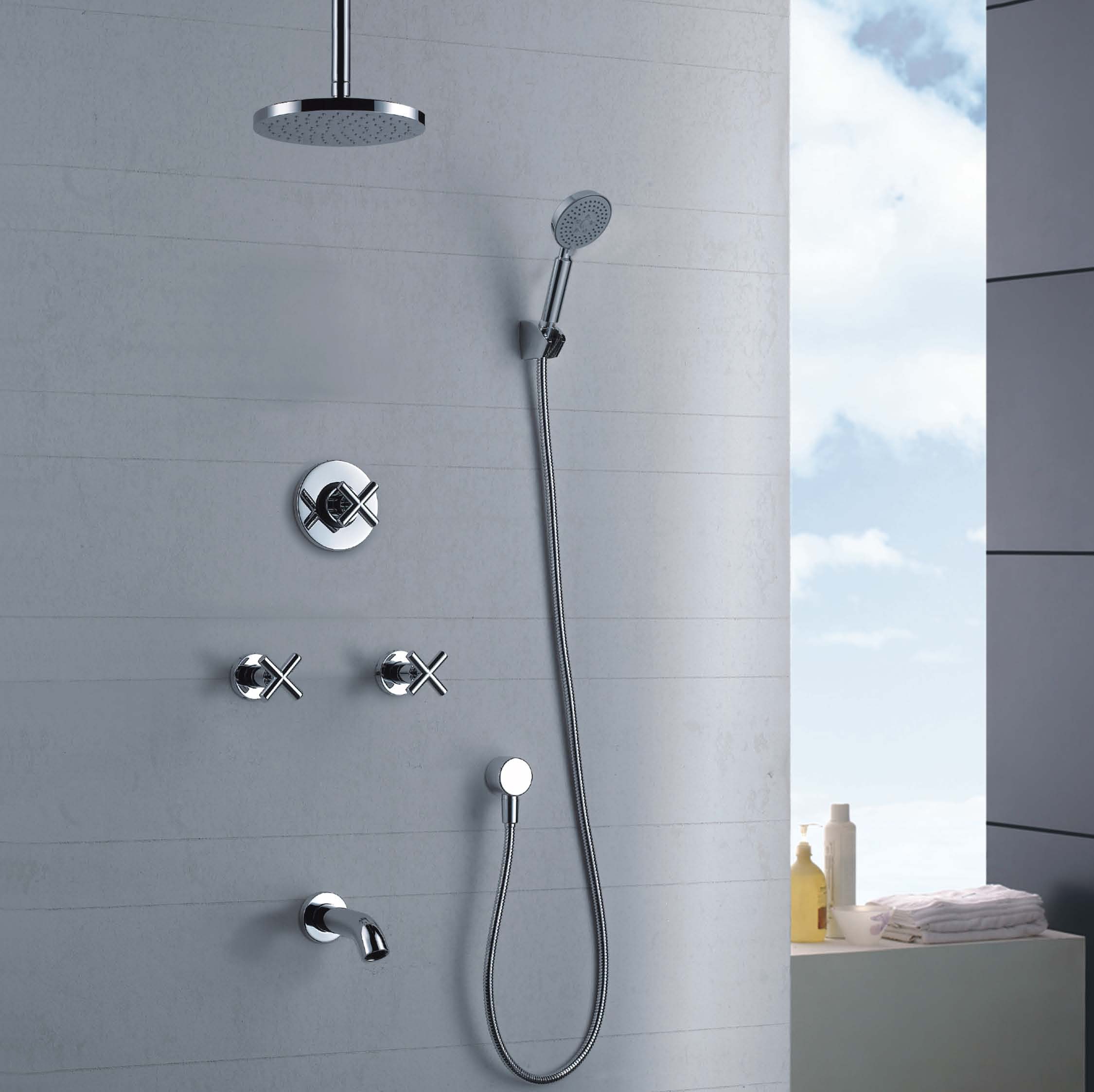CAE Victoria 3-Way Concealed Cross Handle Tub/Shower Mixer Set- Chrome ...
