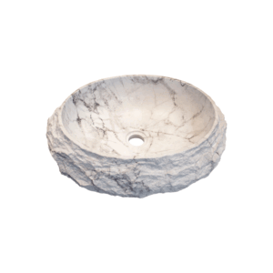 Glacier Textured Stone Vessel Sink in White Marble Finish - Size: 500x400x150mm
