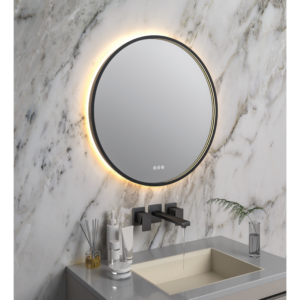Glacier 32"x1.7" Round Front & Backlit LED Mirror - Matte Black Aluminum Frame