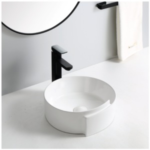Glacier Round Ceramic Vessel Sink - Glossy White - Size: 370*370*145mm
