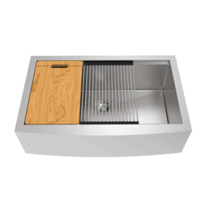 Glacier Rectangular Single Bowl Drop-in Stainless Steel Workstation Apron Sink (Includes cutting board, stainless steel mat and drain)