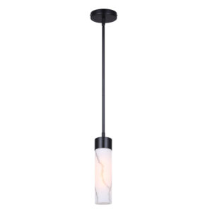 Canarm Kristella Pendant Light - Matte Black with Marbled Glass Shade