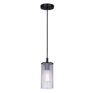 Canarm Kinslea Pendant Light - Matte Black with Clear Ribbed Glass