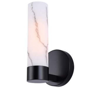 Canarm Kristella Vanity Wall Light - Matte Black with Marbled Glass Shade